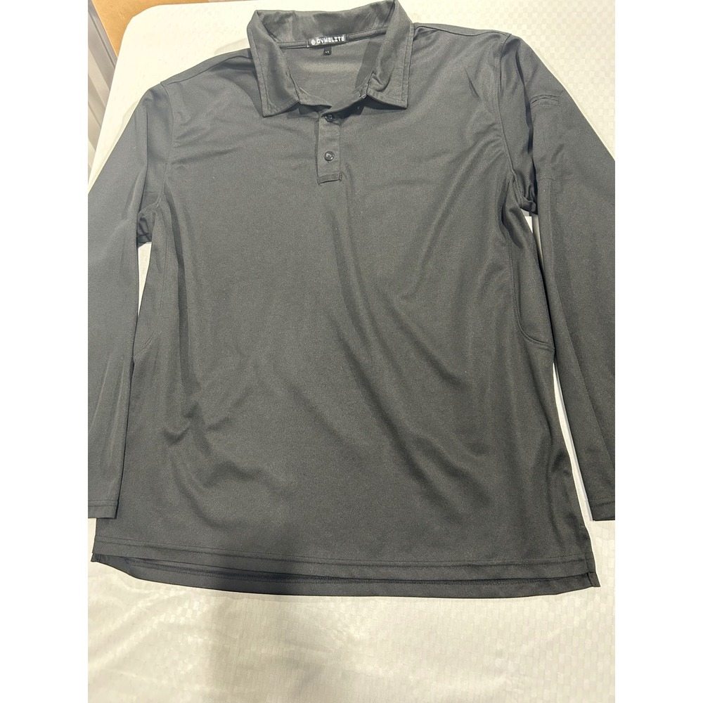 Gymelite Mens XL Long Sleeve Polo Shirt Black Performance Activewear Top